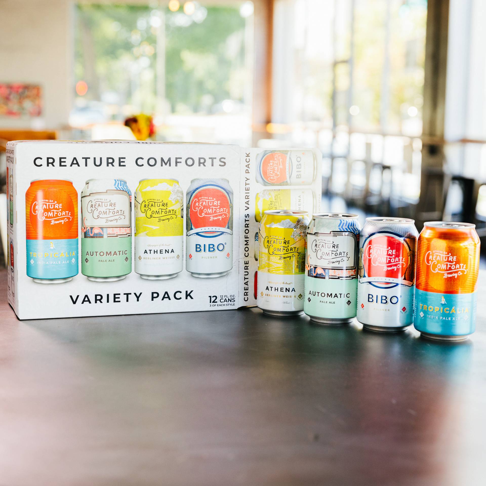 Creature Comforts Variety Pack box and cans